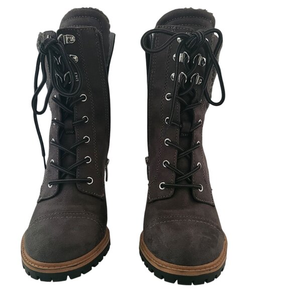 NINE WEST | Fall Fur Heel Dark Grey Cozy Boots - Picture 3 of 12